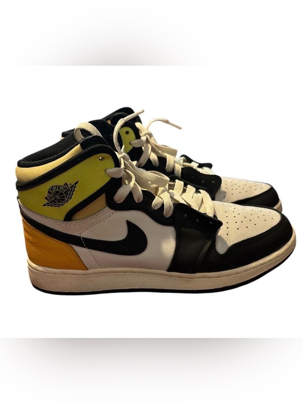 Air Jordan 1 High-Top Sneakers in White, Black & Yellow Size: 7 Youth